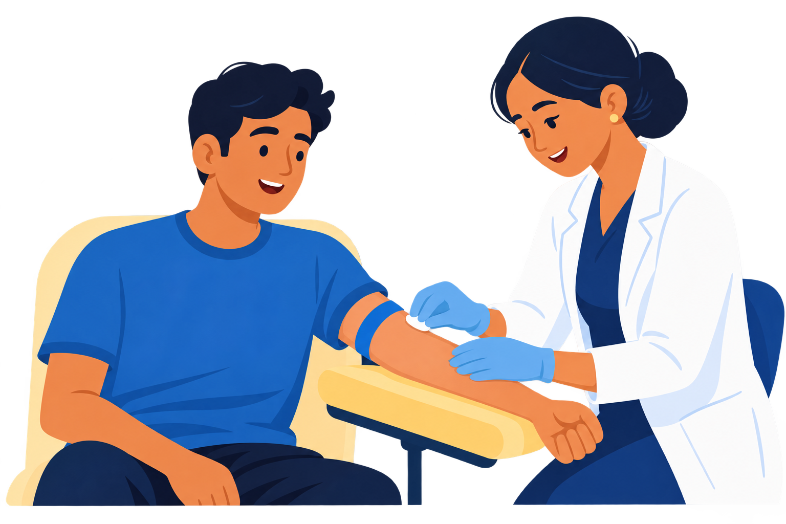 Illustration of a healthcare professional caring for a patient during sample collection